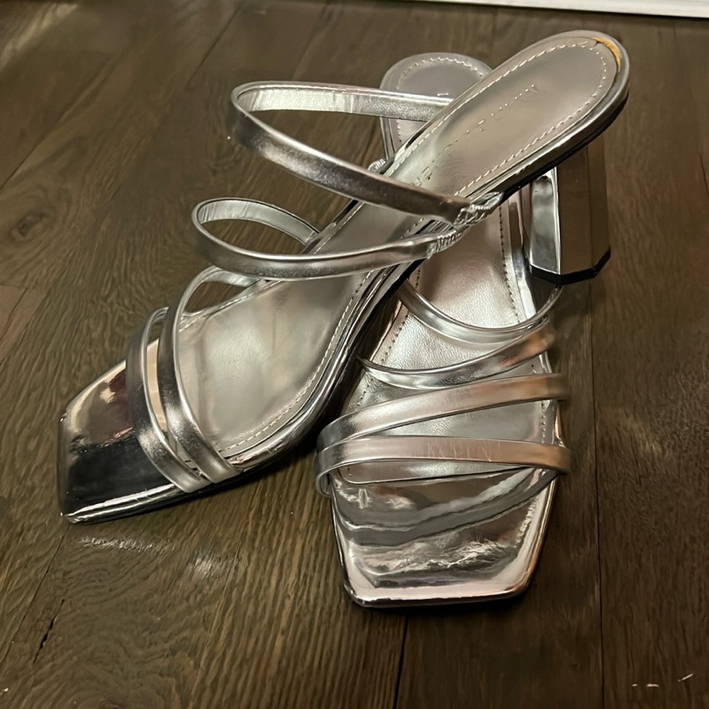 Marc Fisher silver square toe heels
